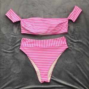NWT - High Waisted Pink & White Striped Bikini